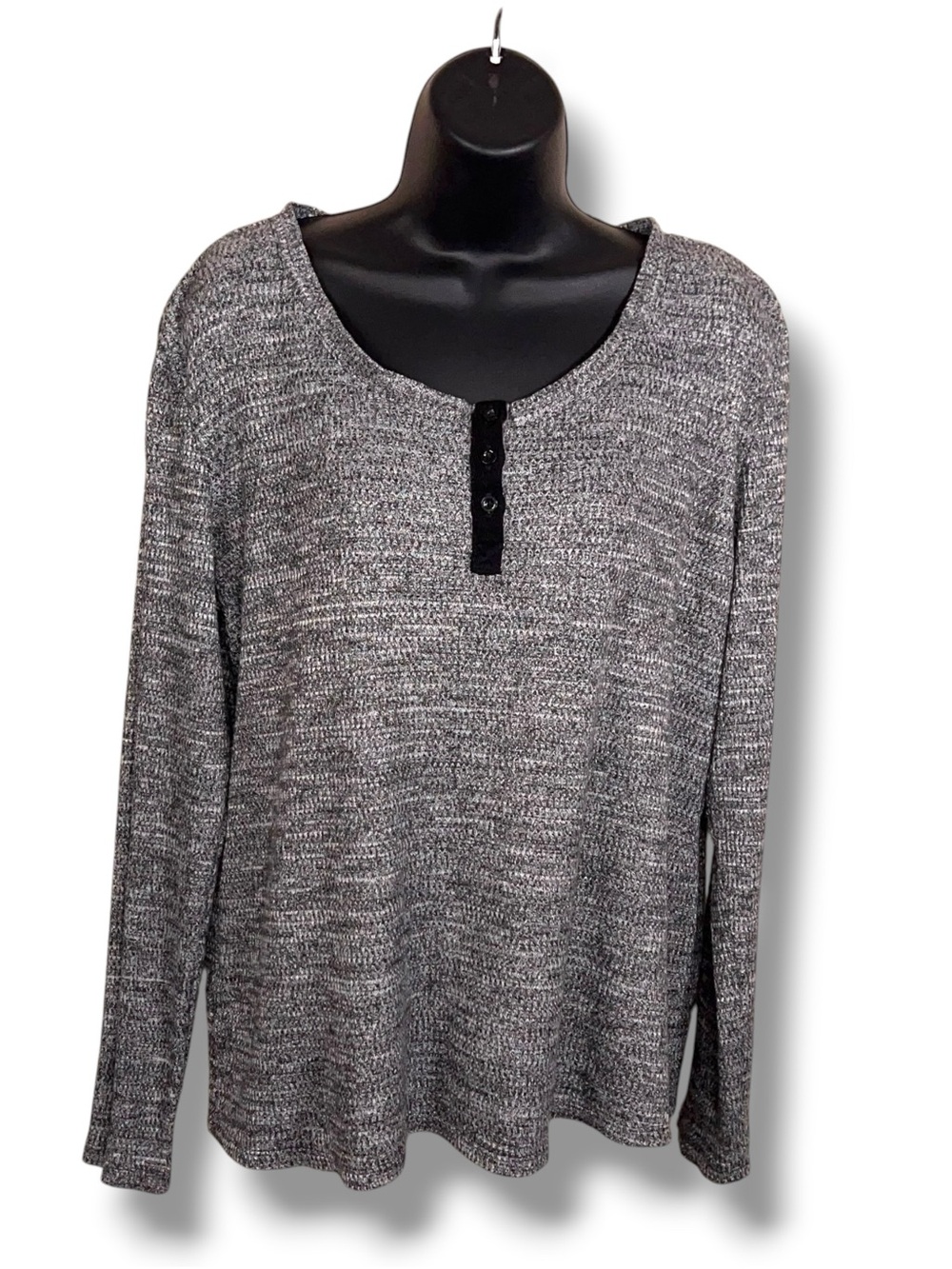 Large Sonoma Grey Long Sleeve Shirt Womens Sleepwear Thermal Waffle Knit